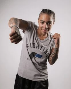 Fighting Women's Distressed V-Neck Tee 12 Fighting Women's Distressed V-Neck Tee -Titleboxing Shop FSWTS14 GR