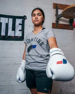 Fighting Women's Distressed V-Neck Tee 13 Fighting Women's Distressed V-Neck Tee -Titleboxing Shop FSWTS14GR 1