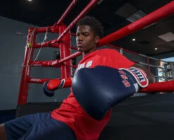 TITLE Boxing Sugar Ray Leonard 1976 Montreal Special Edition Leather Training Gloves -Titleboxing Shop SRLOTGBLRD 4