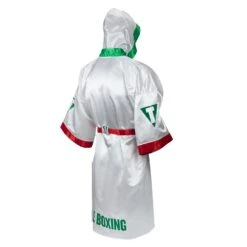 TITLE Boxing Pro Full Length Boxing Robe -Titleboxing Shop TSRFL2 RD WH GN 02