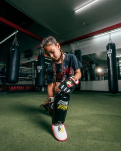 BOOM BOOM Boxing Bomber Youth Shin Guards -Titleboxing Shop bbbsgy y bk 1